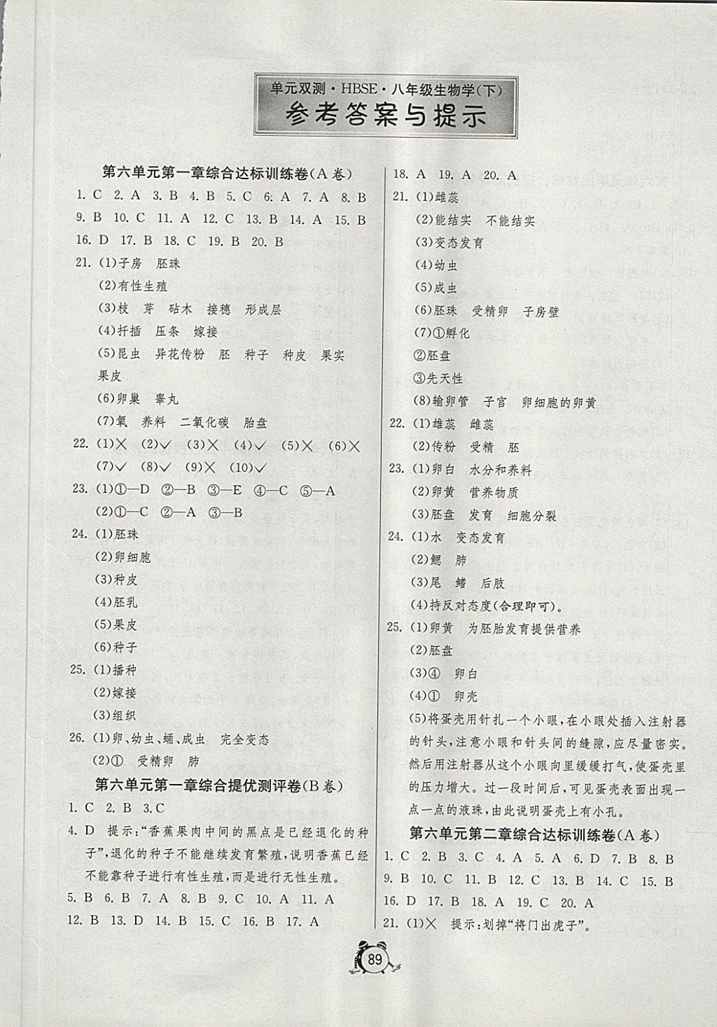 2018年單元雙測(cè)全程提優(yōu)測(cè)評(píng)卷八年級(jí)生物學(xué)下冊(cè)冀少版 第1頁(yè)