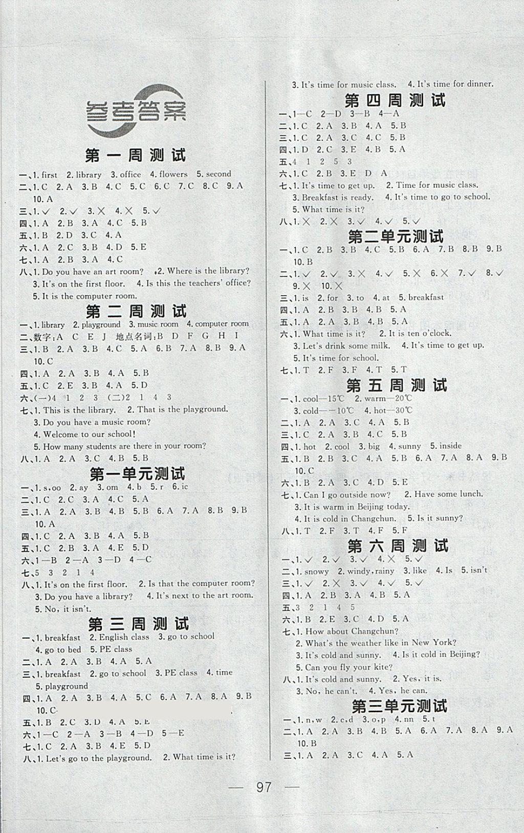2018年悅?cè)缓脤W(xué)生周周測四年級英語下冊人教PEP版 第1頁
