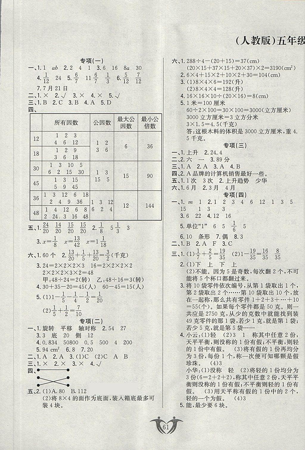 2018年小学期末黄冈密卷五年级数学下册人教版 第1页