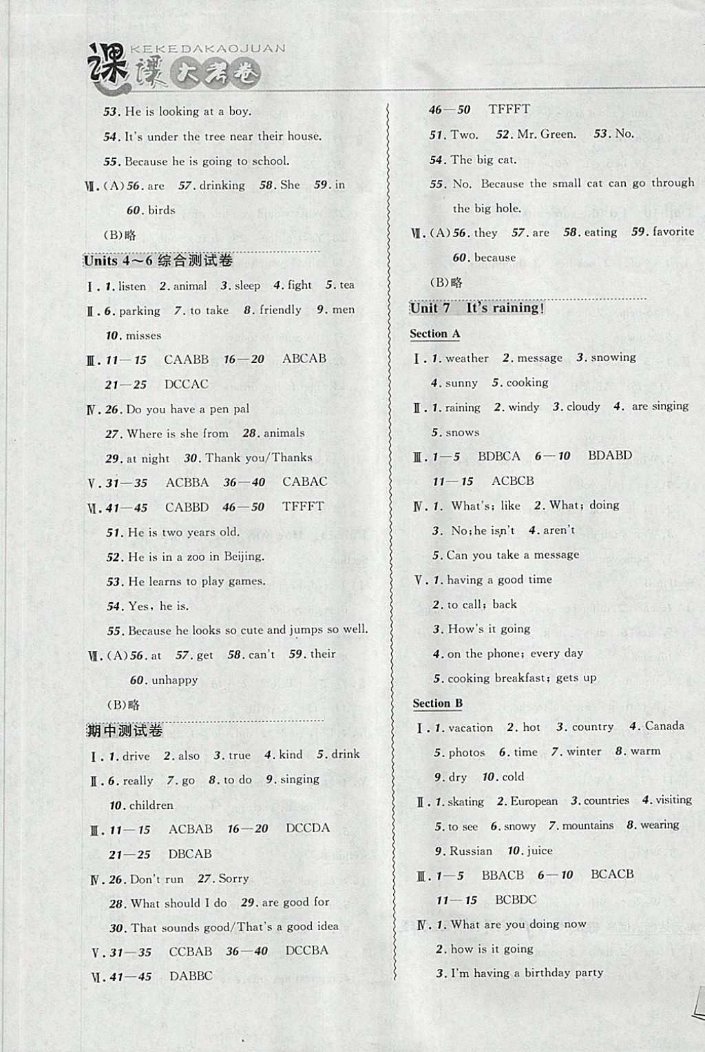 2018年北大綠卡課課大考卷七年級(jí)英語下冊人教版 第5頁