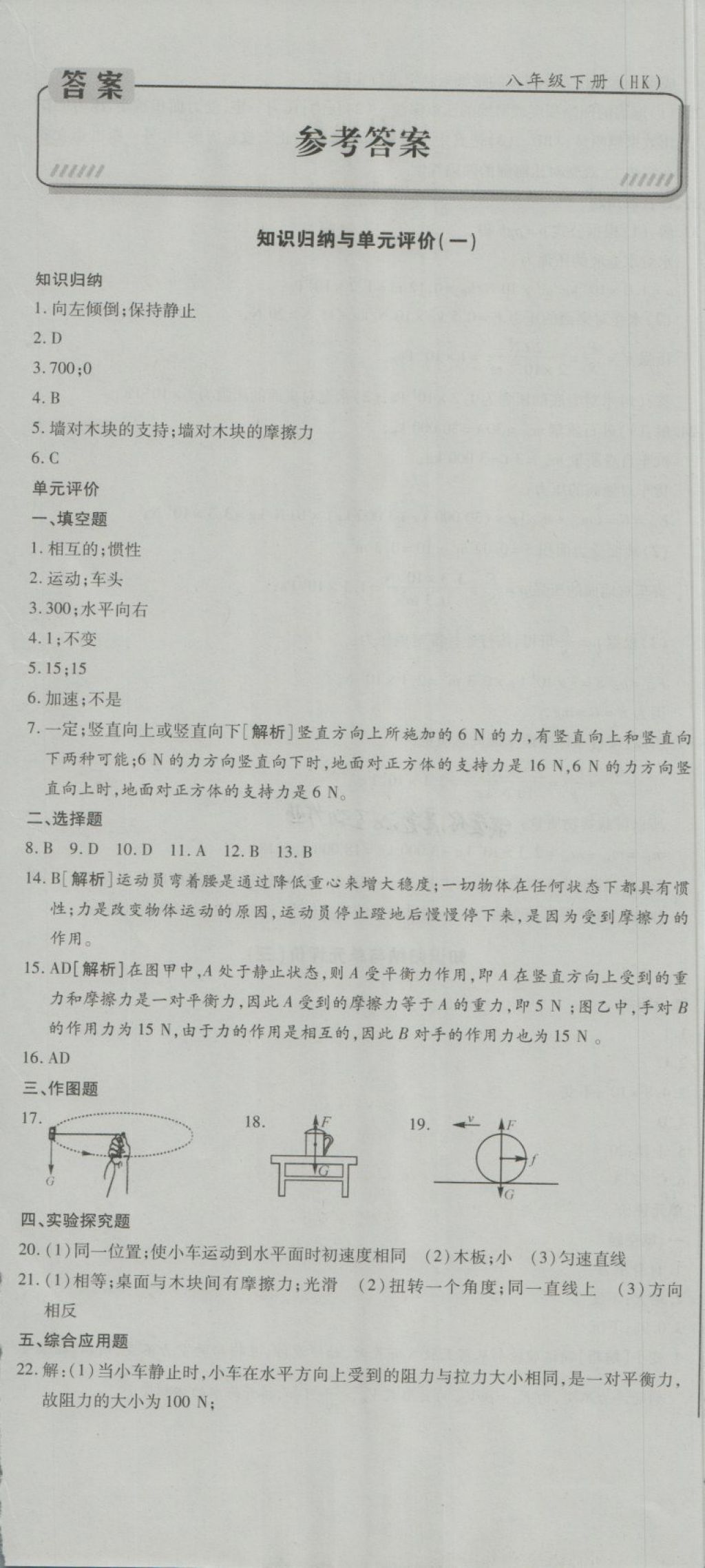 2018年核心金考卷八年級(jí)物理下冊(cè)滬科版 第22頁(yè)