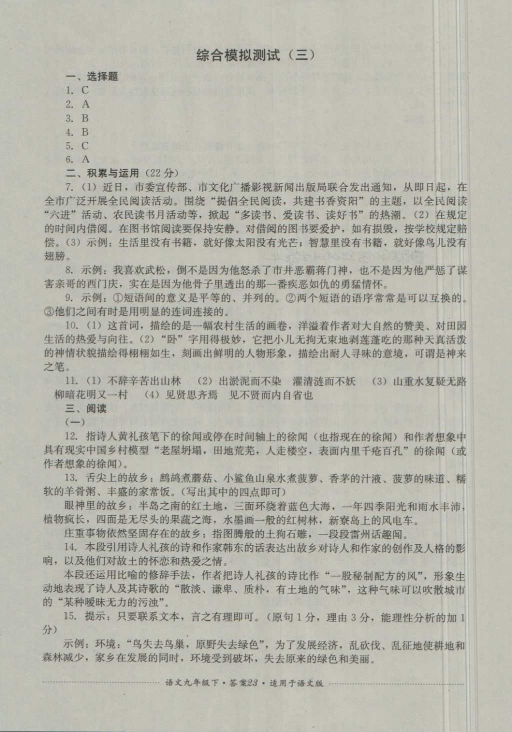 2018年单元测试九年级语文下册语文版四川教育出版社 第23页