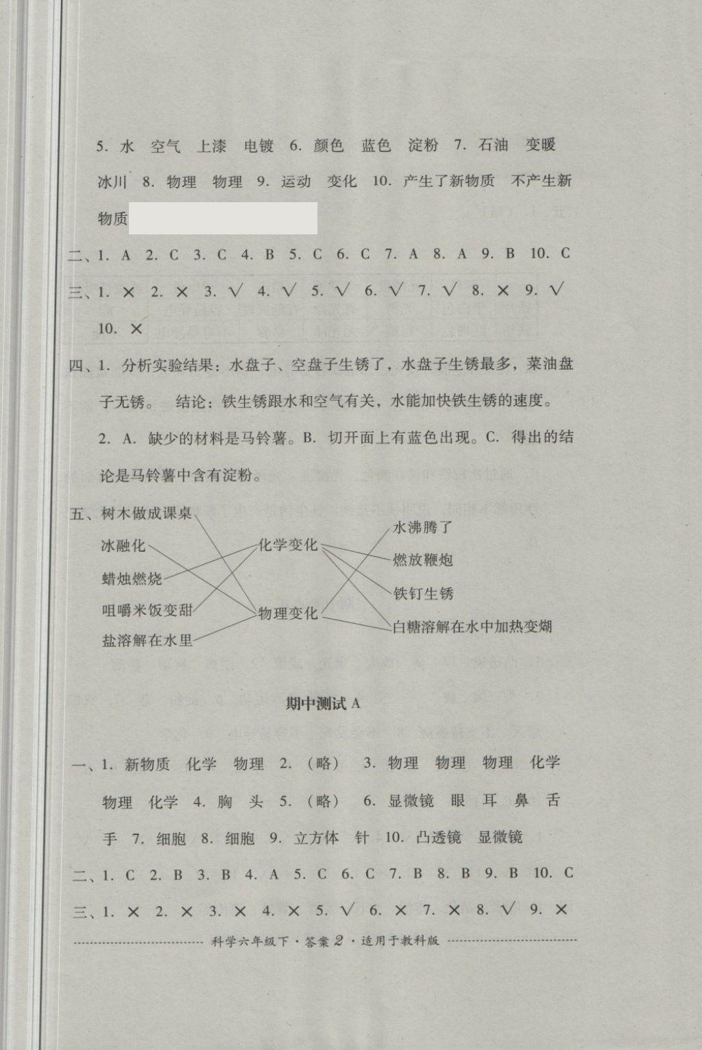 2018年單元測(cè)試六年級(jí)科學(xué)下冊(cè)教科版四川教育出版社 第2頁(yè)