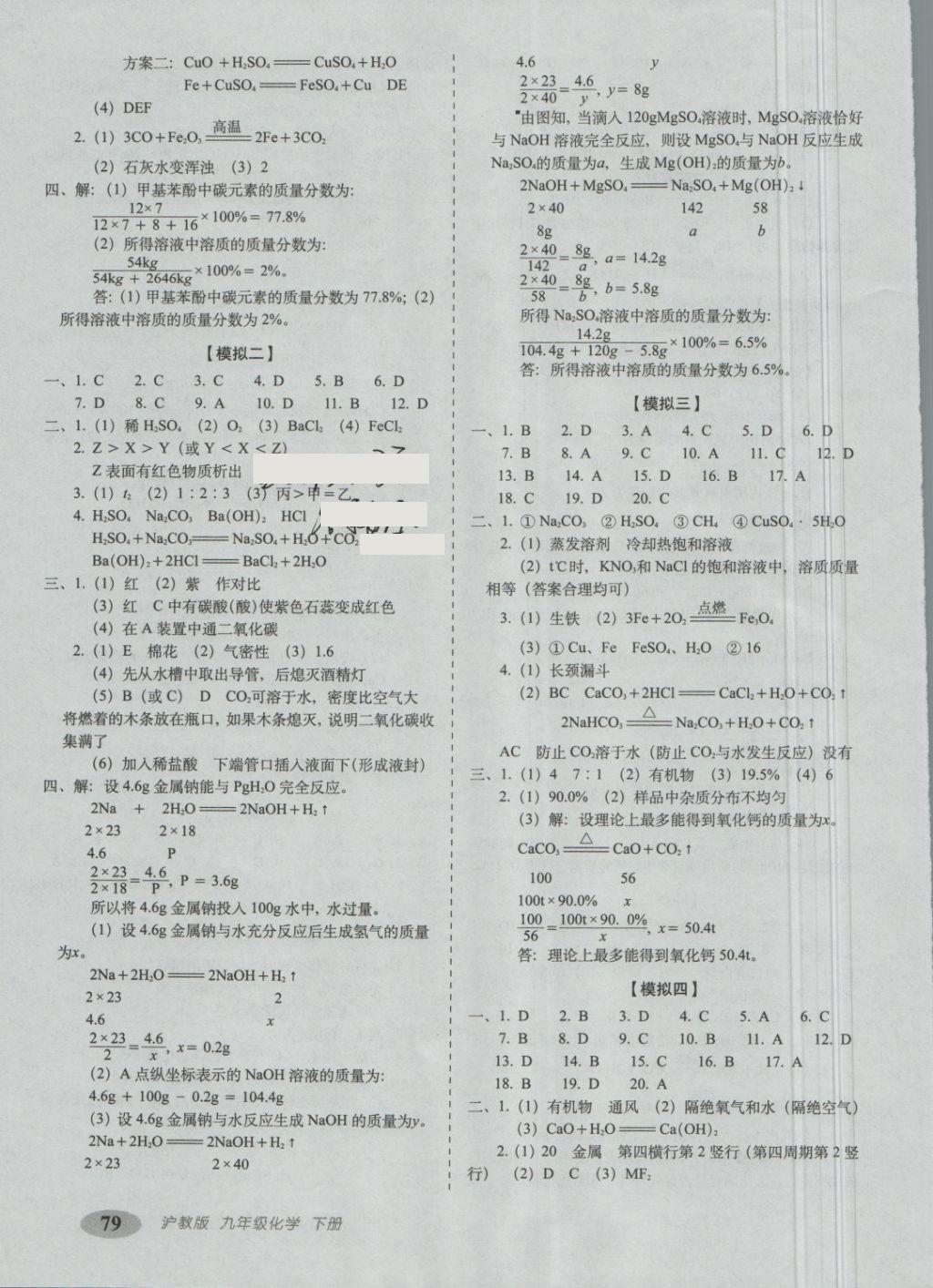 2018年聚能闯关期末复习冲刺卷九年级化学下册沪教版 第7页