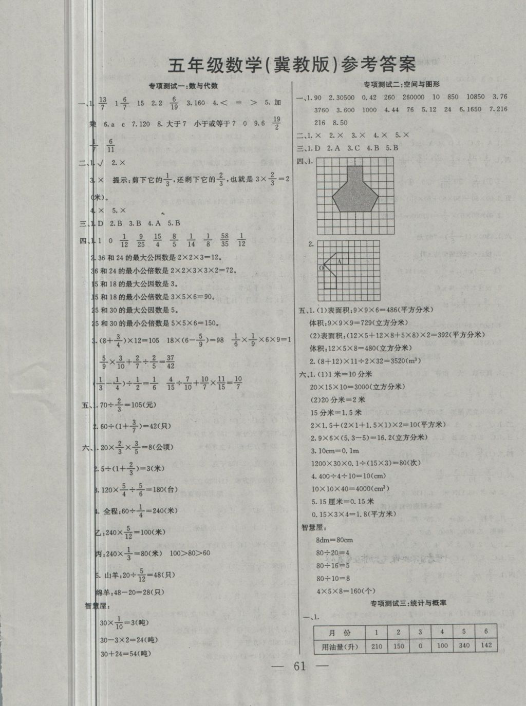 2018年專項期末一卷通五年級數(shù)學(xué)下冊冀教版 第1頁