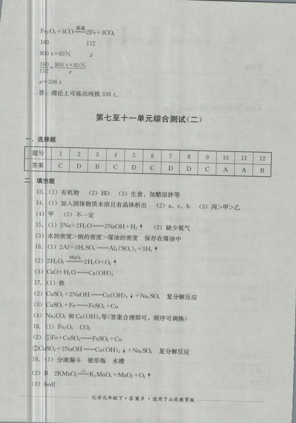 2018年單元測試九年級化學下冊魯教版四川教育出版社 第9頁