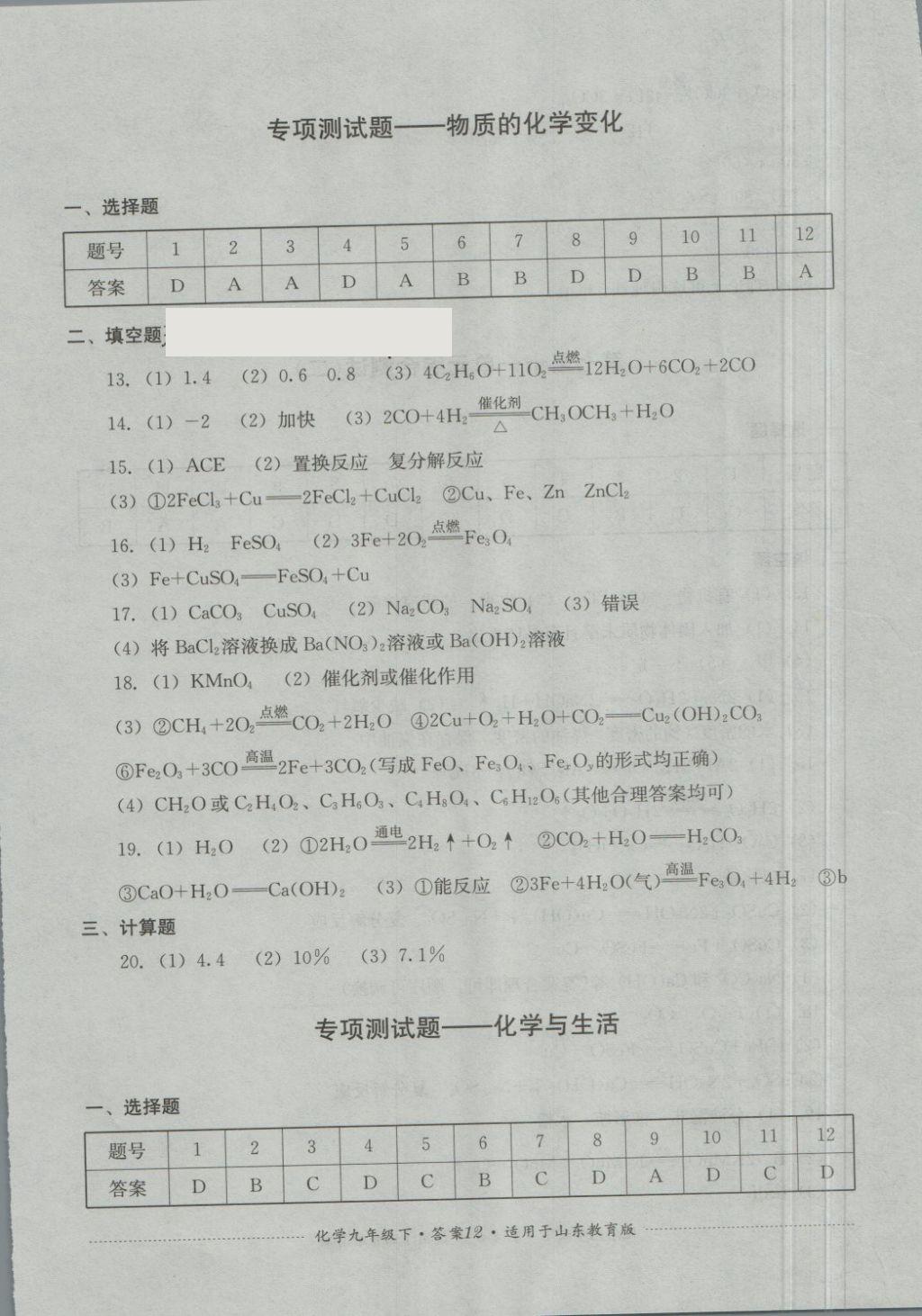 2018年單元測試九年級(jí)化學(xué)下冊魯教版四川教育出版社 第12頁