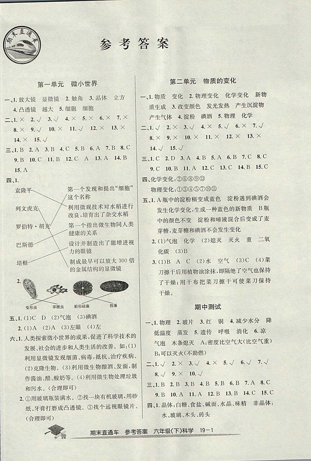 2018年期末直通车六年级科学下册教科版 第1页