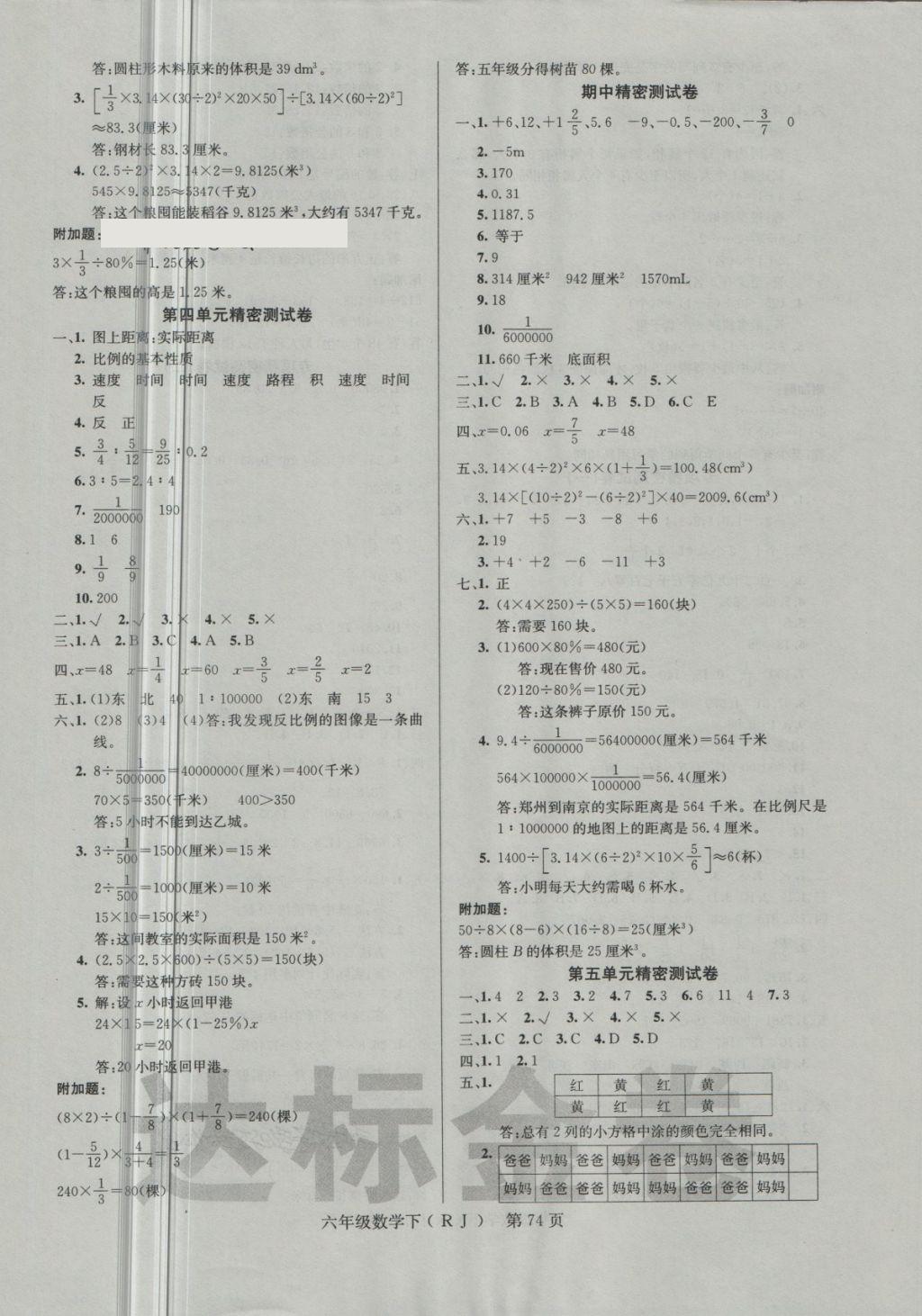 2018年達(dá)標(biāo)金卷百分百六年級(jí)數(shù)學(xué)下冊(cè)人教版 第2頁(yè)