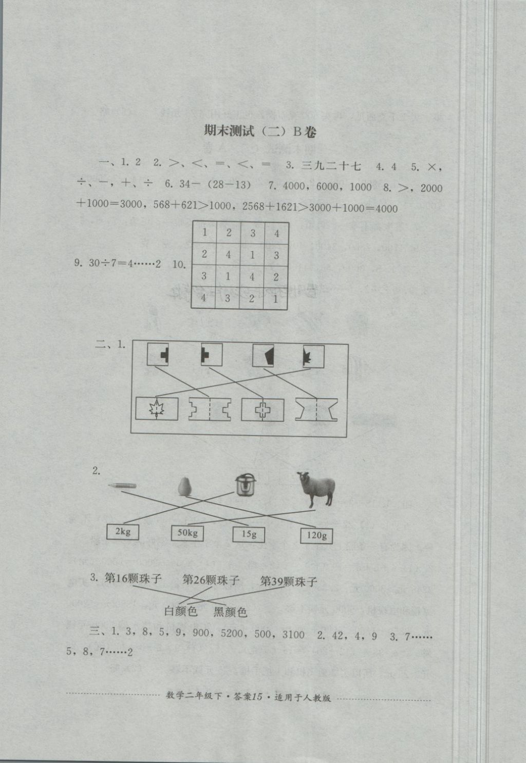 2018年單元測試二年級數(shù)學(xué)下冊人教版四川教育出版社 第15頁