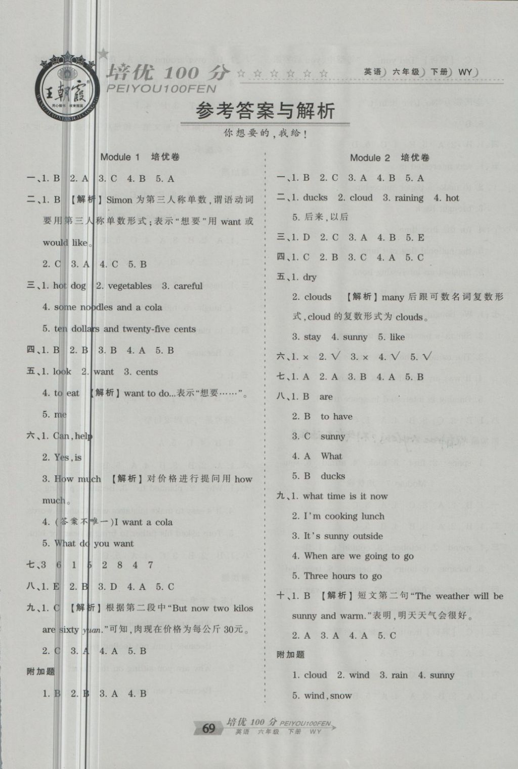 2018年王朝霞培優(yōu)100分六年級英語下冊外研版 第1頁