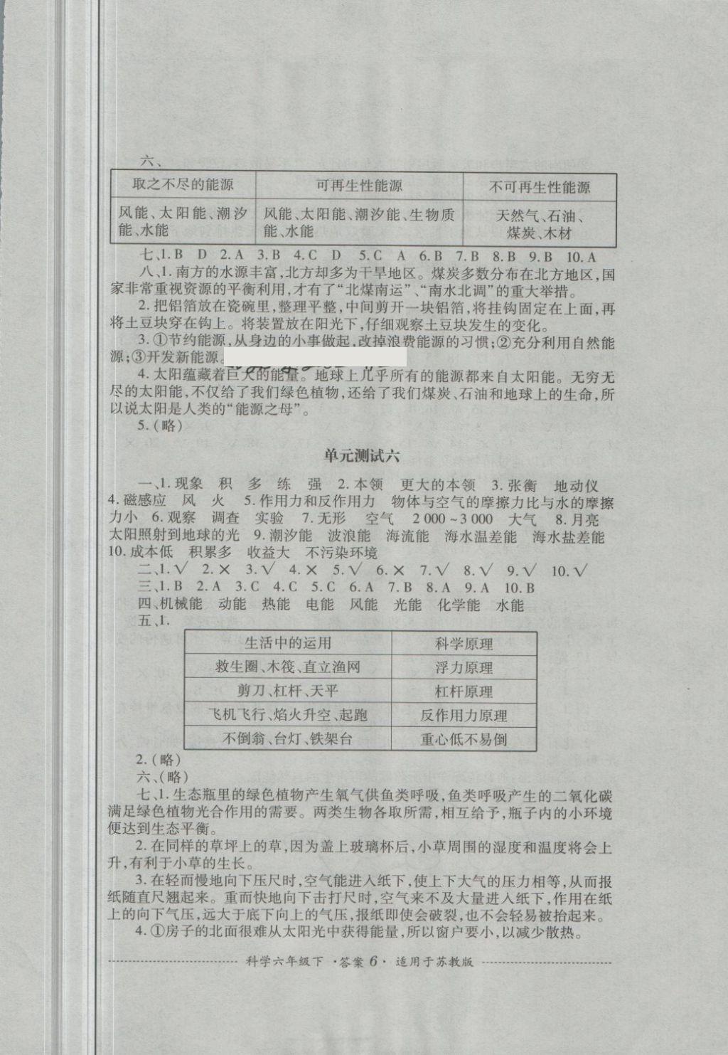 2018年單元測試六年級科學下冊蘇教版四川教育出版社 第6頁