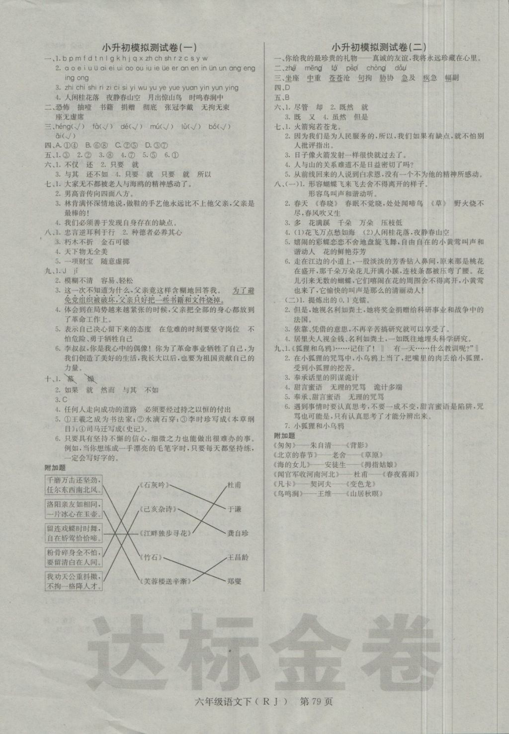 2018年達(dá)標(biāo)金卷百分百六年級(jí)語(yǔ)文下冊(cè)人教版 第7頁(yè)