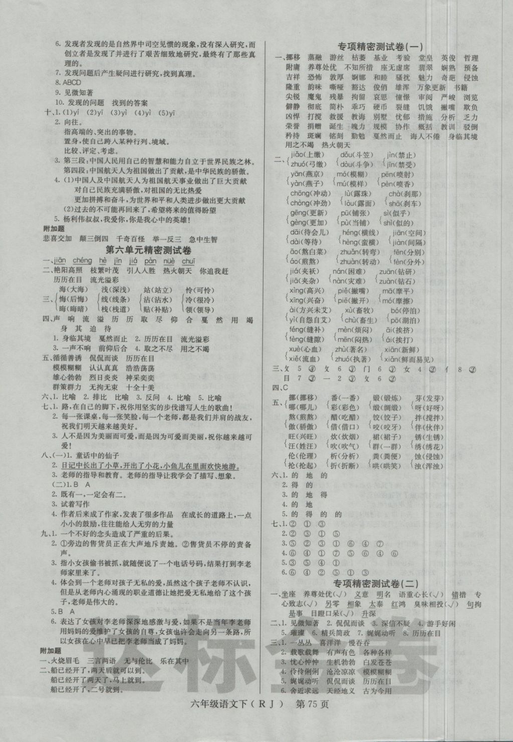 2018年達(dá)標(biāo)金卷百分百六年級語文下冊人教版 第3頁