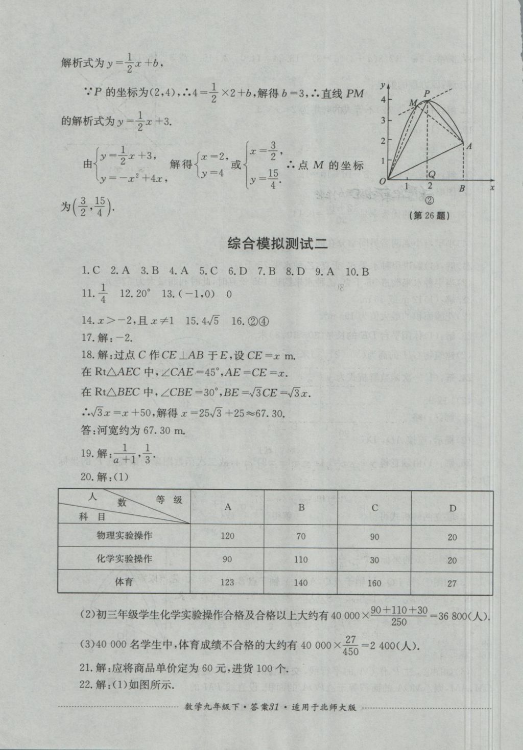 2018年單元測試九年級數(shù)學(xué)下冊北師大版四川教育出版社 第31頁