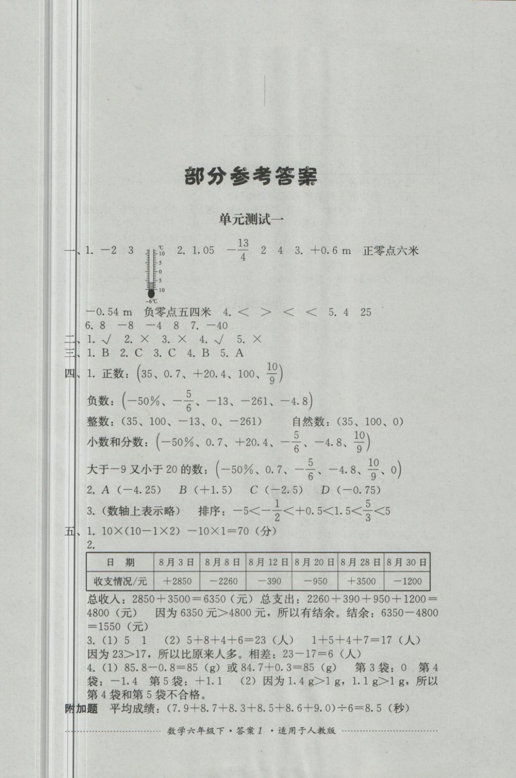 2018年单元测试六年级数学下册人教版四川教育出版社 第1页