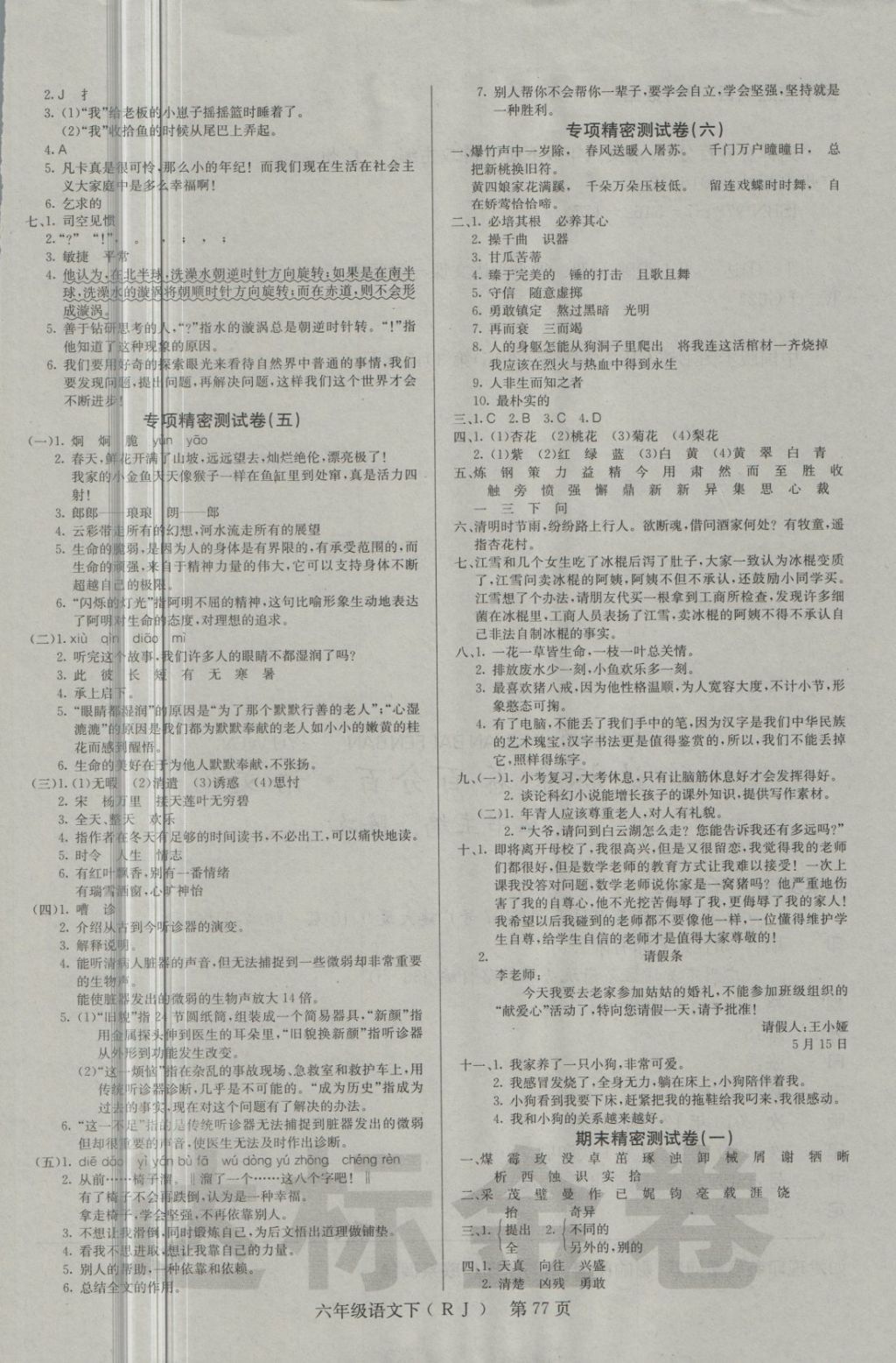 2018年達(dá)標(biāo)金卷百分百六年級語文下冊人教版 第5頁