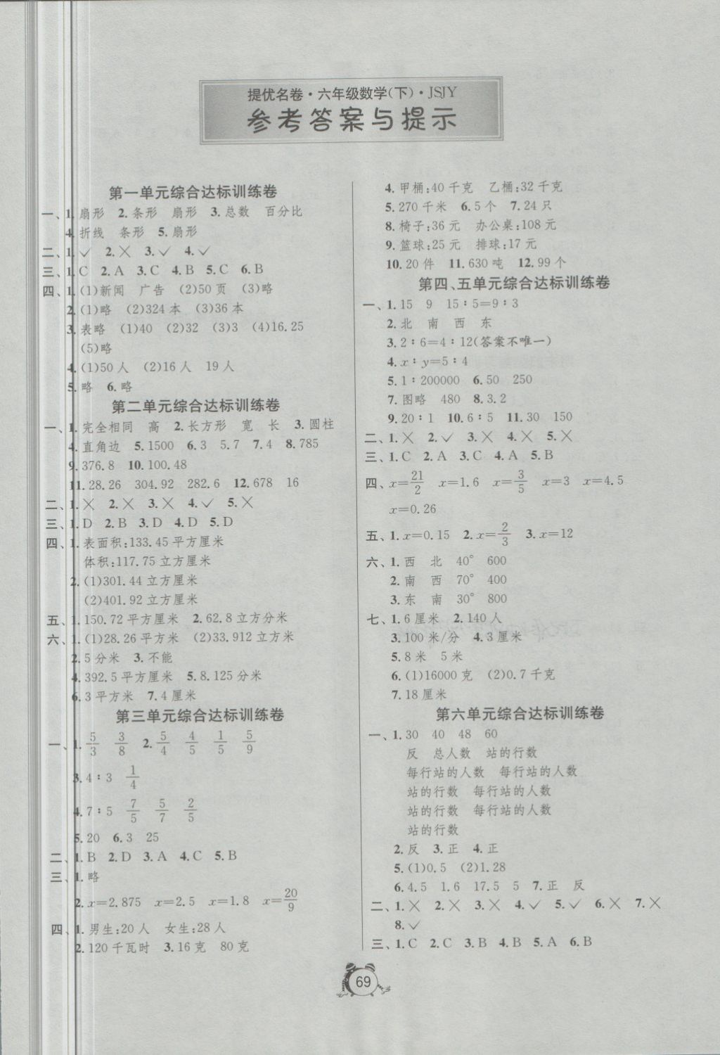 2018年名牌牛皮卷提优名卷六年级数学下册江苏版 第1页