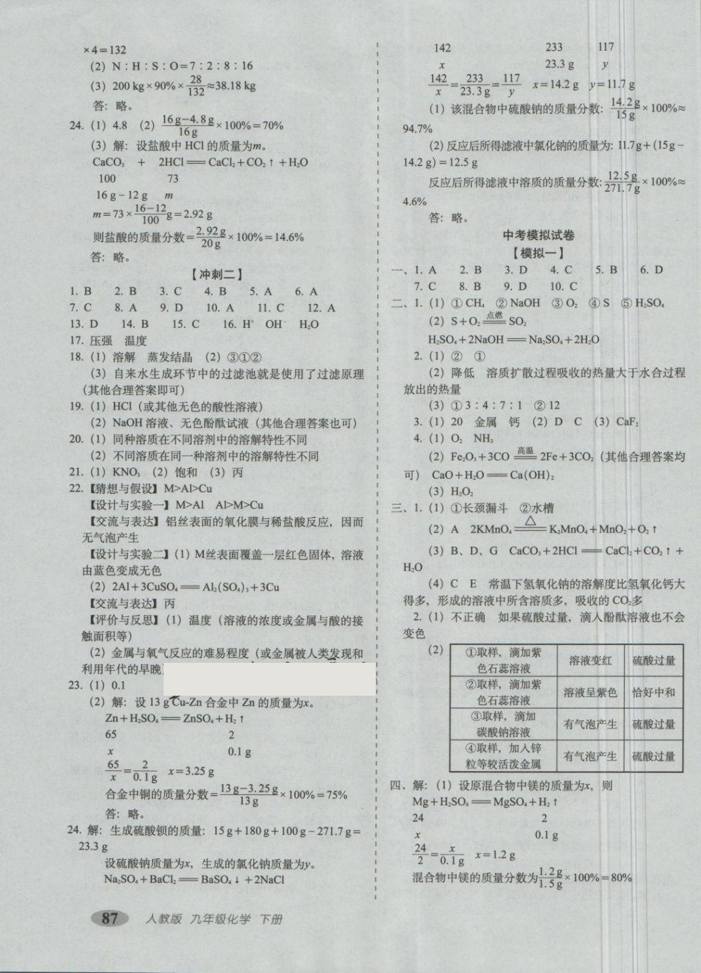 2018年聚能闖關(guān)期末復習沖刺卷九年級化學下冊人教版 第7頁