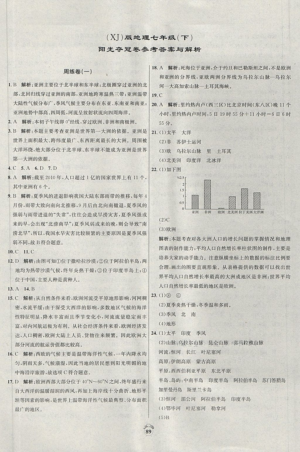 2018年陽光奪冠七年級地理下冊湘教版 第1頁