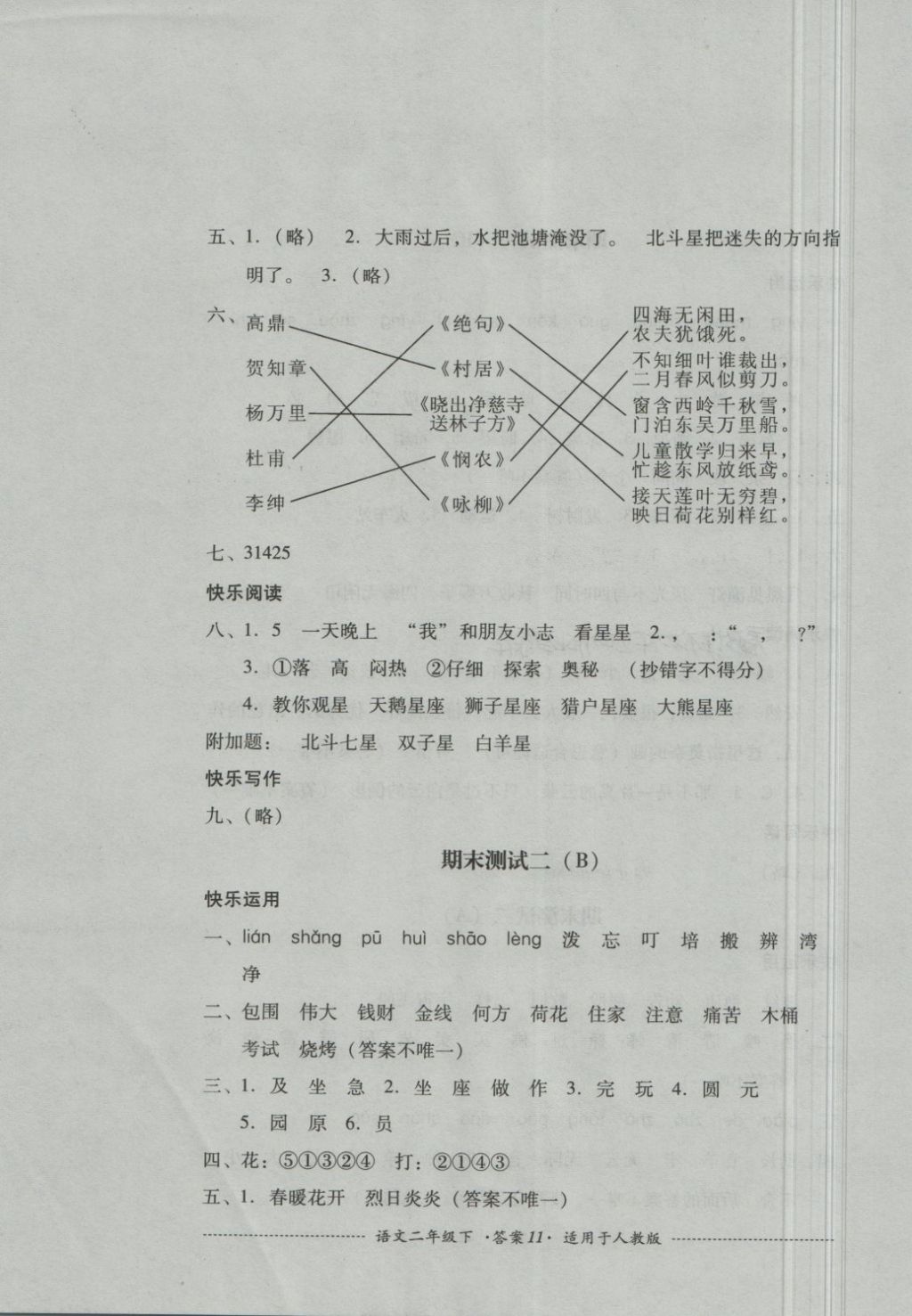 2018年單元測試二年級語文下冊人教版四川教育出版社 第11頁