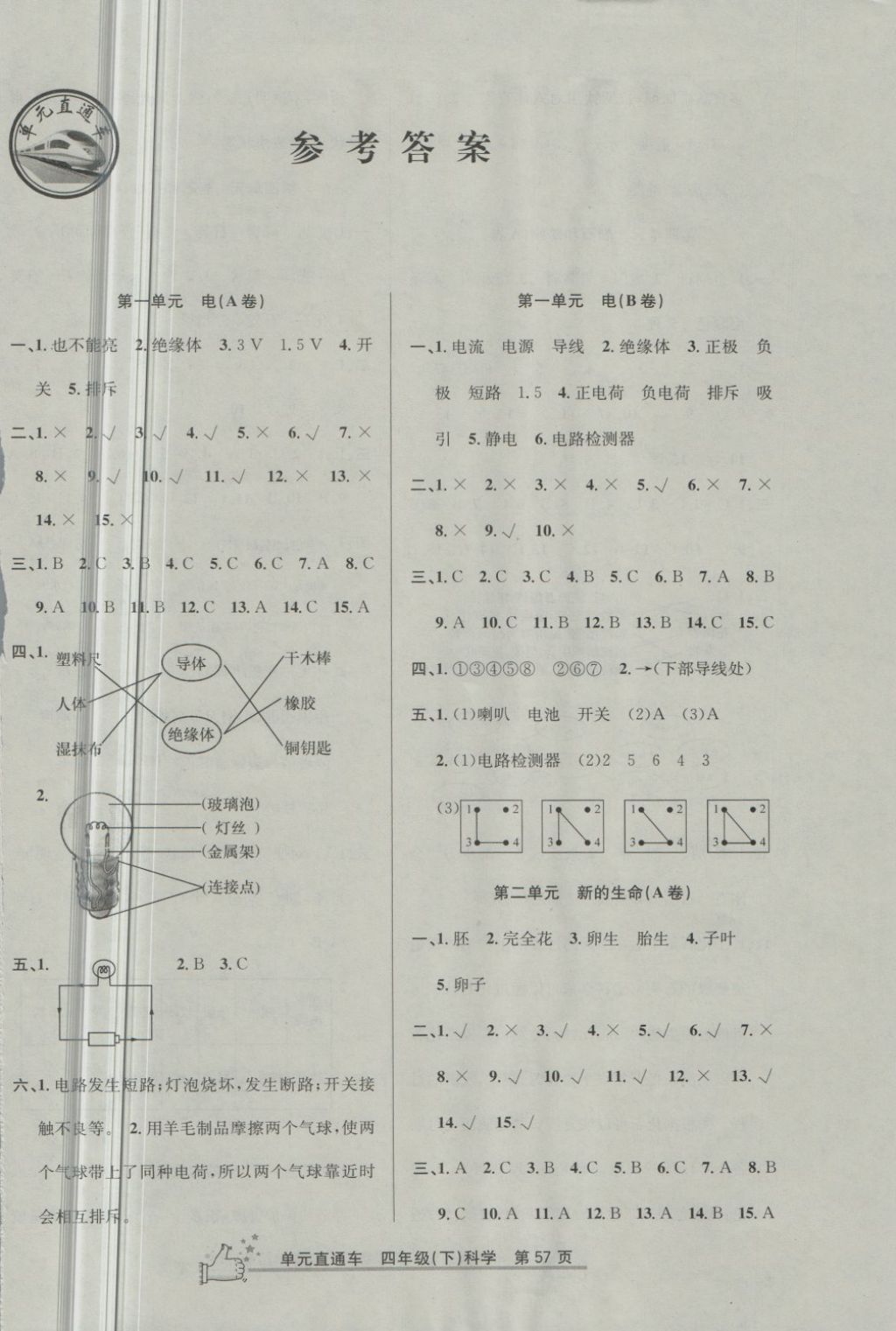 2018年開源圖書單元直通車四年級(jí)科學(xué)下冊教科版 第1頁