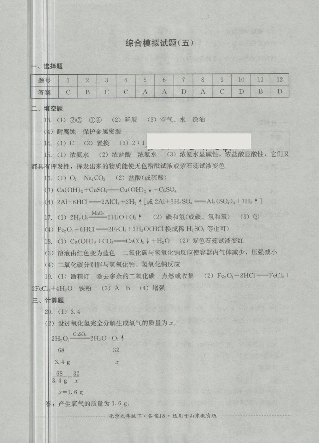 2018年單元測(cè)試九年級(jí)化學(xué)下冊(cè)魯教版四川教育出版社 第18頁(yè)