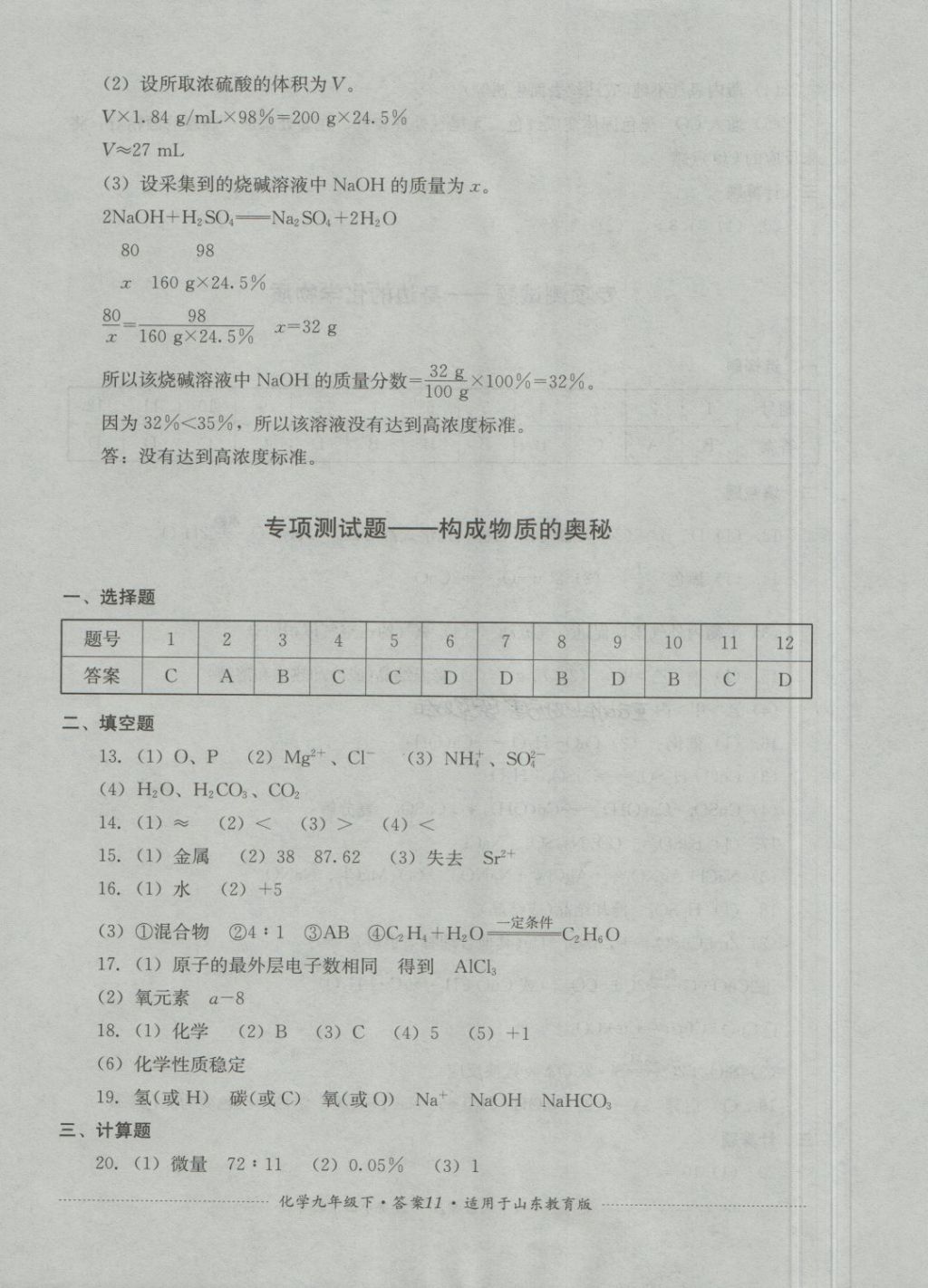 2018年單元測(cè)試九年級(jí)化學(xué)下冊(cè)魯教版四川教育出版社 第11頁