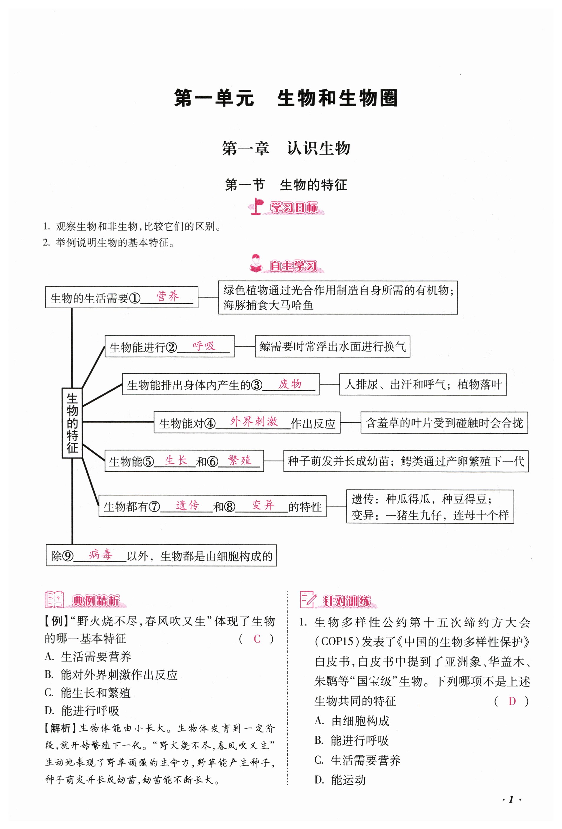 2023年本土攻略七年级生物上册人教版 第1页