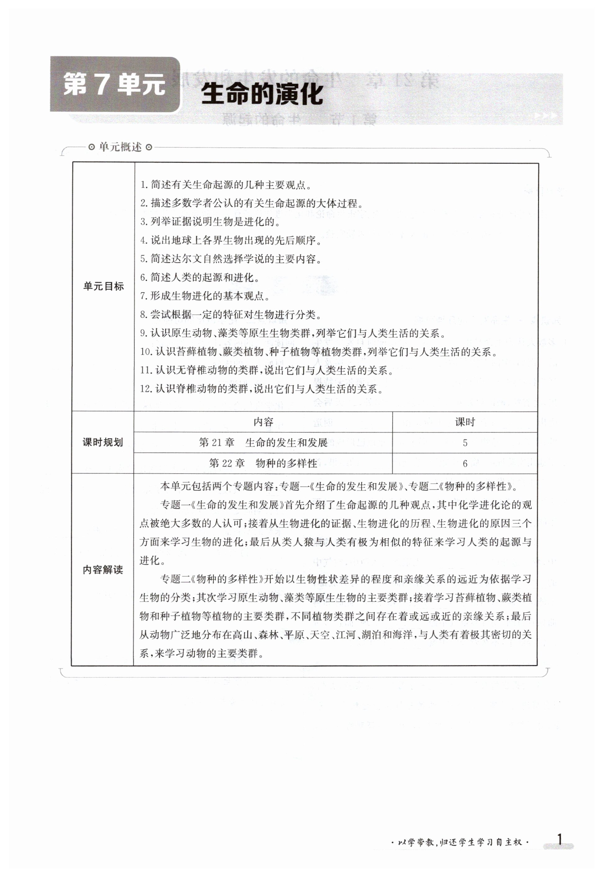 2024年金太阳导学案八年级生物下册北师大版 第1页