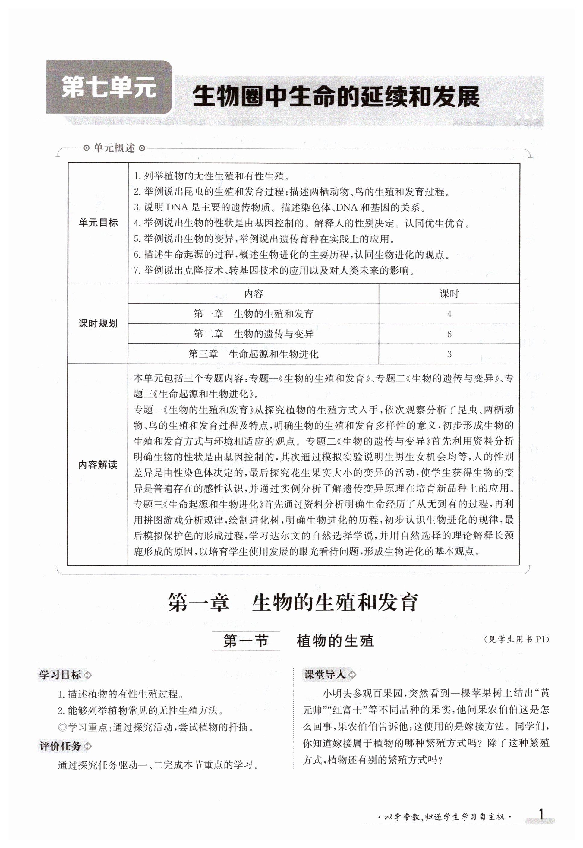 2024年金太陽導(dǎo)學(xué)案八年級(jí)生物下冊(cè)人教版 第1頁