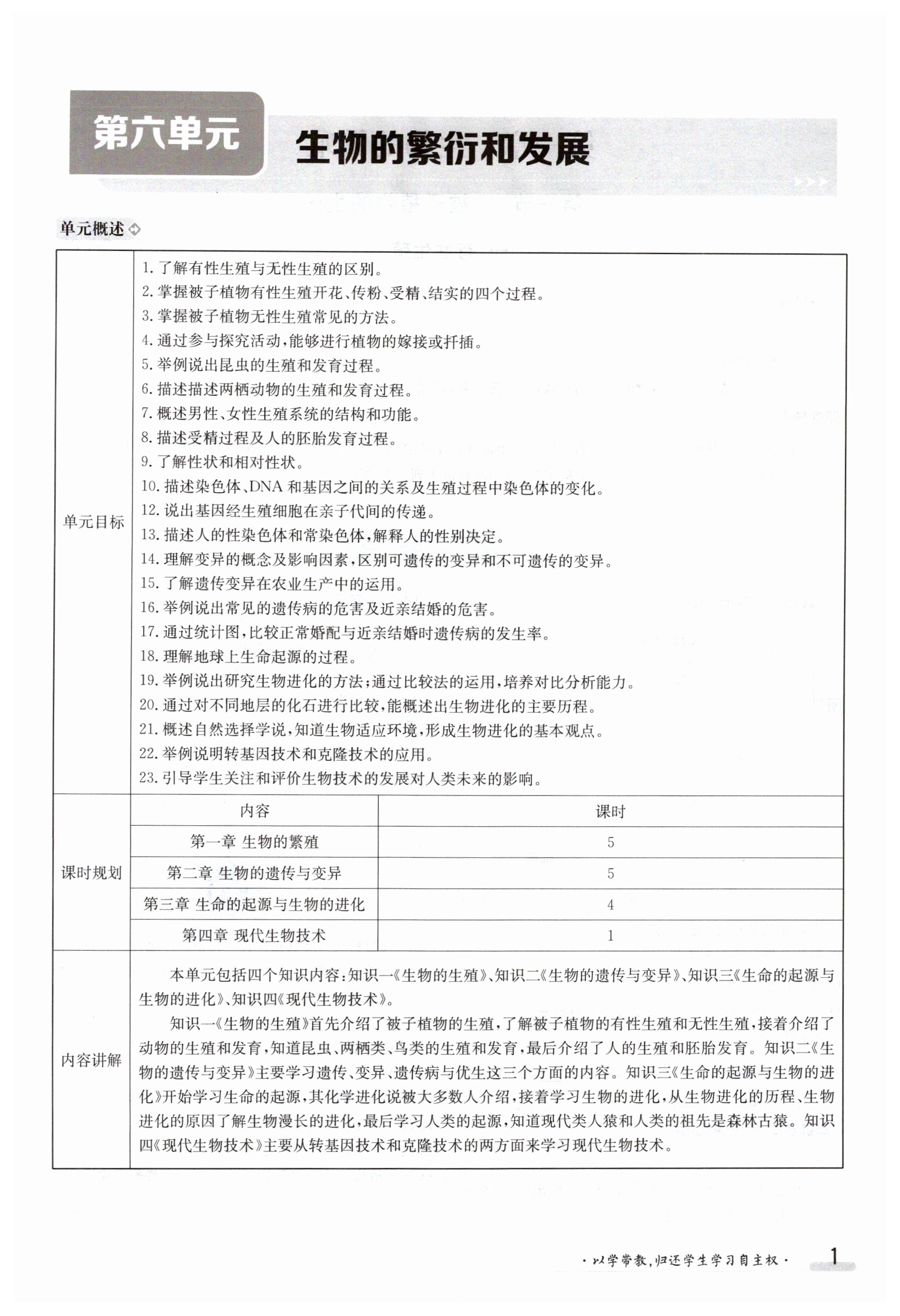 2024年金太阳导学案八年级生物下册冀少版 第1页