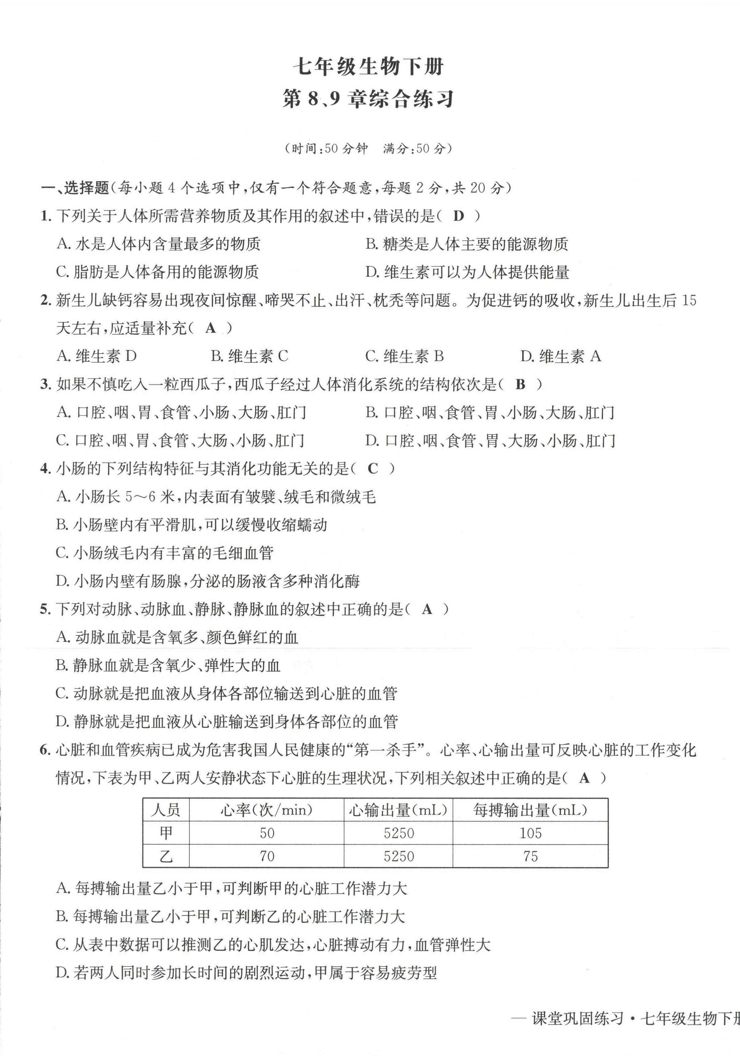 2024年課堂鞏固練習(xí)七年級地理生物下冊人教版 第1頁