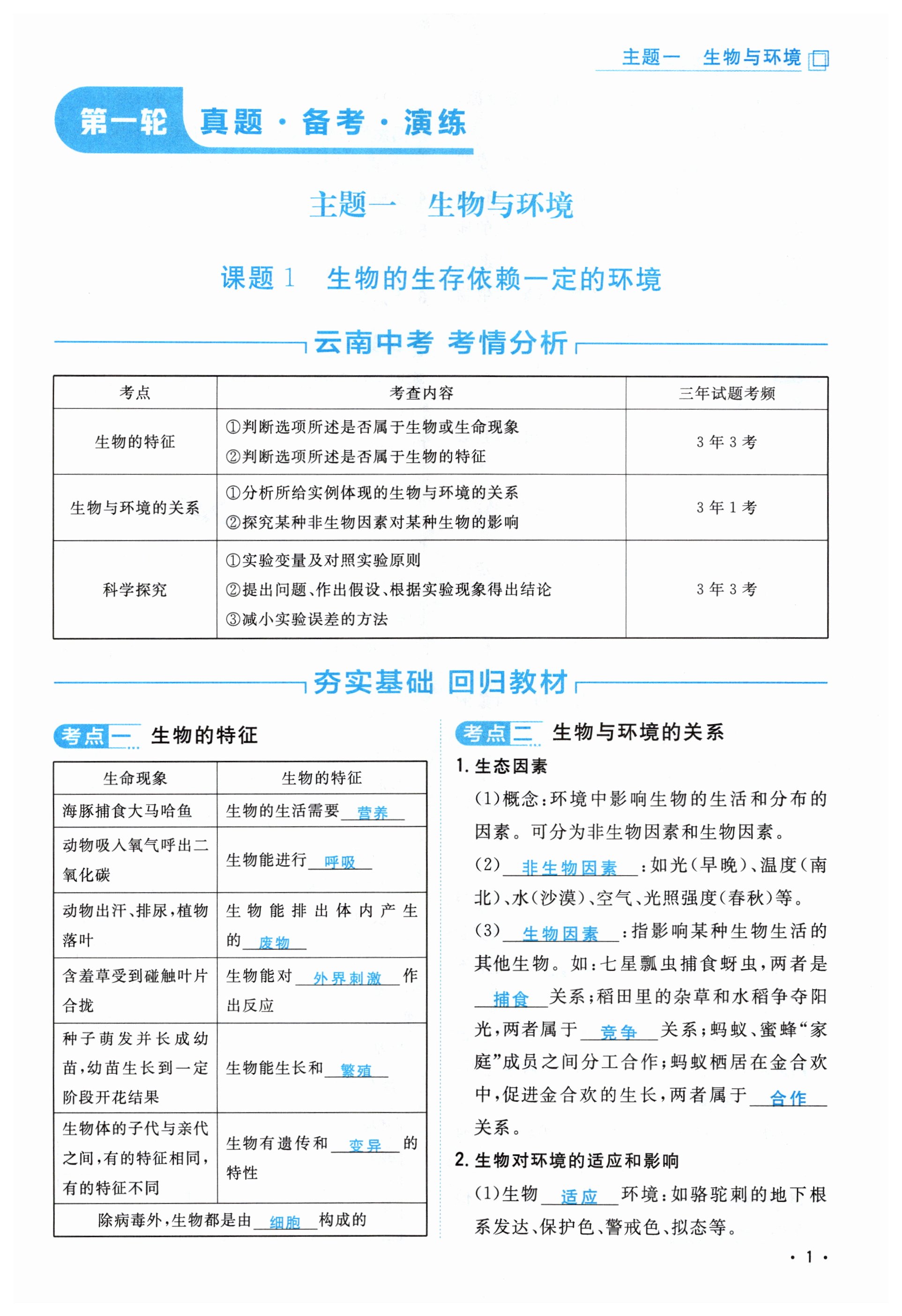 2025年初中學業(yè)水平手冊生物中考云南專版 第1頁