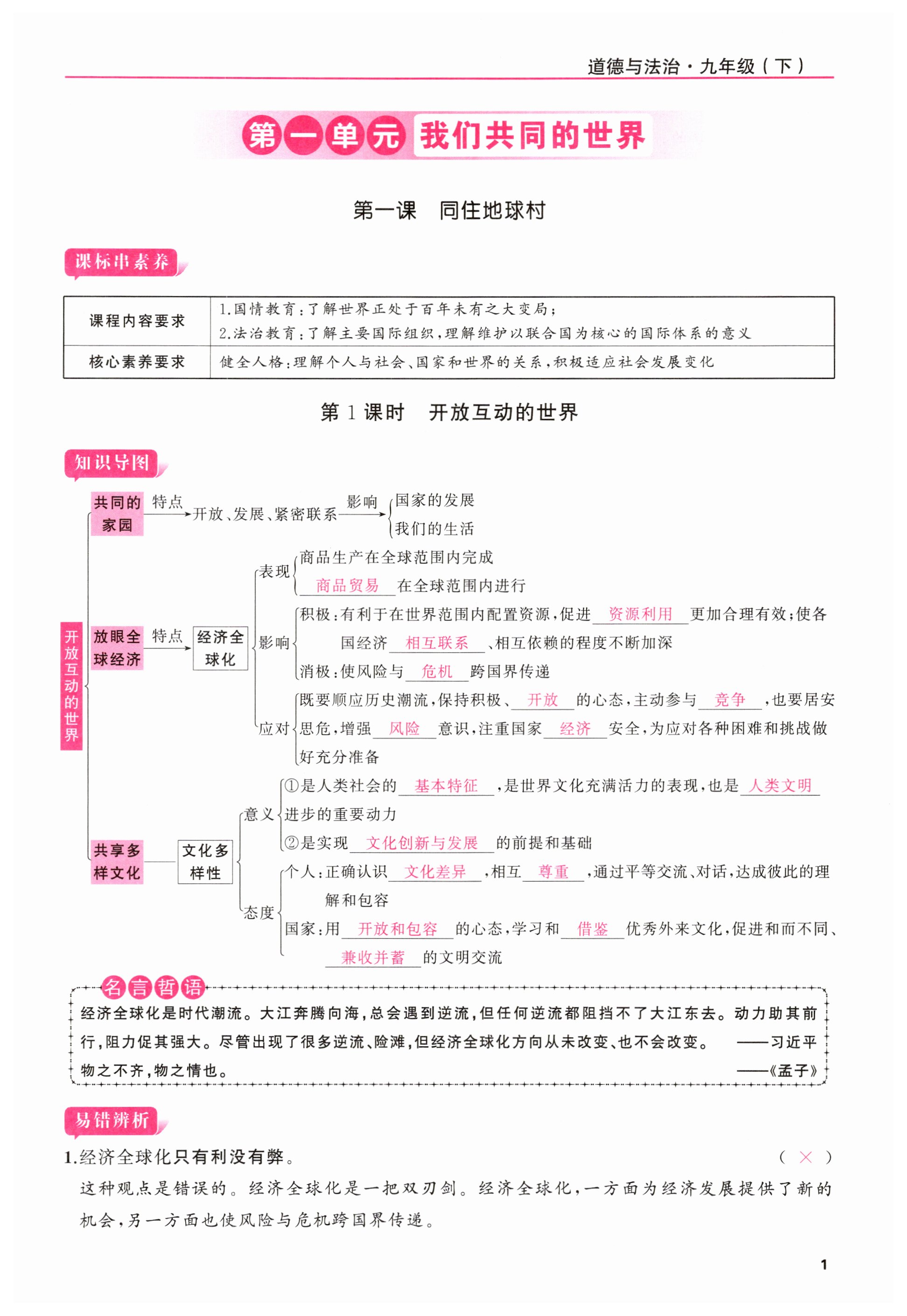 2025年我的作業(yè)九年級道德與法治下冊人教版 第1頁