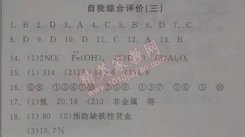 2014年全品学练考九年级化学上册沪教版 自我综合评价3