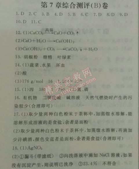 2014年鐘書(shū)金牌新教材全練九年級(jí)化學(xué)下冊(cè)滬教版 第七章綜合測(cè)評(píng)