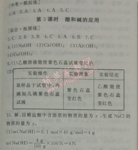 2014年鐘書金牌新教材全練九年級化學(xué)下冊滬教版 第2節(jié) 溶液組成的表示