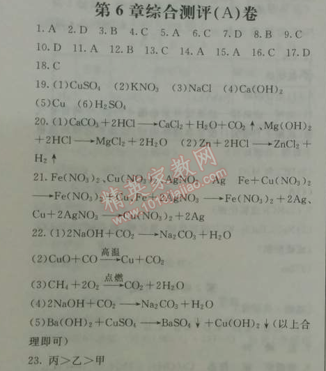 2014年鐘書金牌新教材全練九年級(jí)化學(xué)下冊(cè)滬教版 第六章綜合測(cè)評(píng)