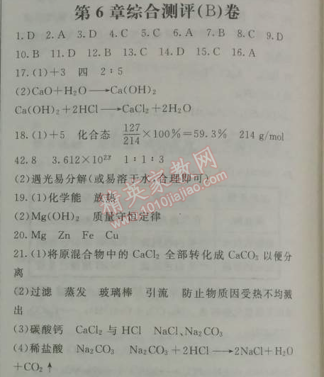 2014年鐘書金牌新教材全練九年級(jí)化學(xué)下冊(cè)滬教版 第六章綜合測(cè)評(píng)