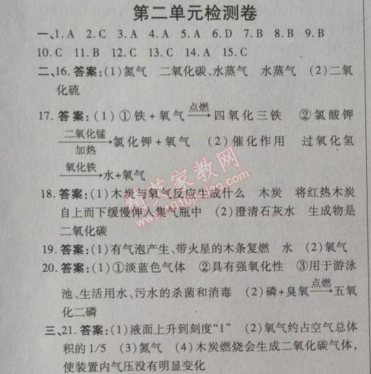 2014年高效課時通10分鐘掌控課堂九年級化學上冊人教版 第二單元檢測卷