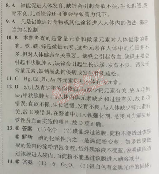 2014年5年中考3年模拟九年级初中化学下册人教版 课题2