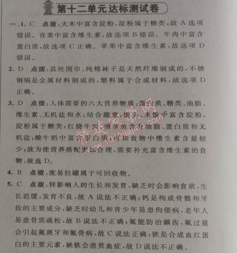 2014年綜合應用創(chuàng)新題典中點九年級化學下冊人教版 十二單元測試卷