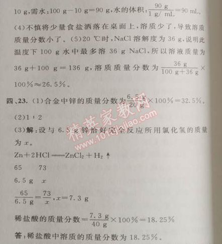 2014年綜合應(yīng)用創(chuàng)新題典中點(diǎn)九年級化學(xué)下冊人教版 第九單元測試卷