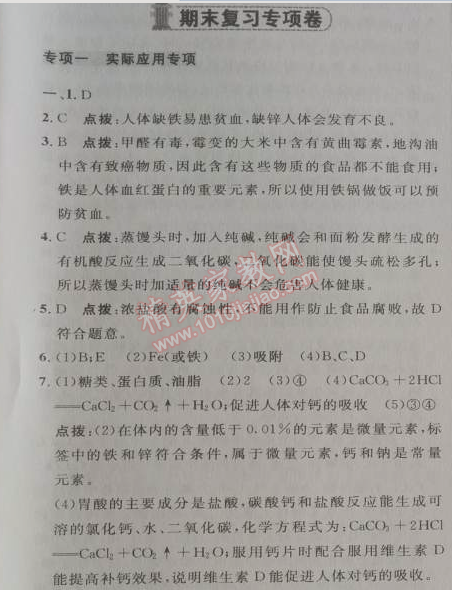 2014年综合应用创新题典中点九年级化学下册人教版 期末复习专项卷1