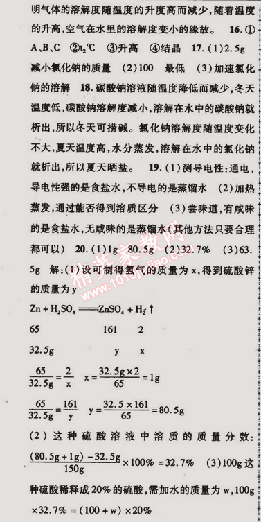 2015年金榜行動九年級化學下冊人教版 第九單元檢測題