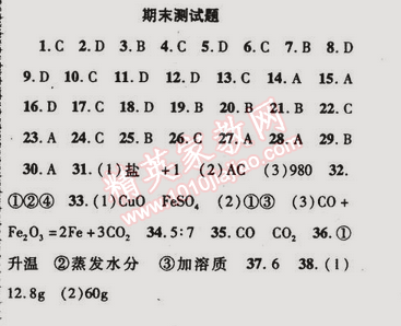 2015年金榜行動九年級化學下冊人教版 期末測試題