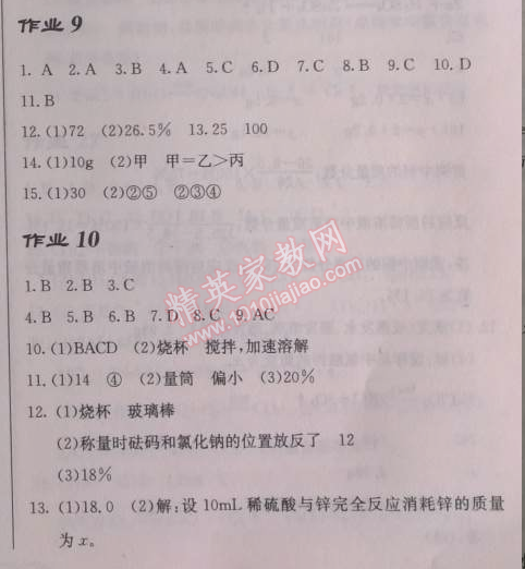 2014年启东中学作业本九年级化学下册人教版 作业9