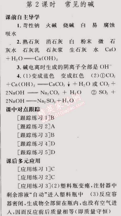 2015年同步轻松练习九年级化学下册人教版 第2课时