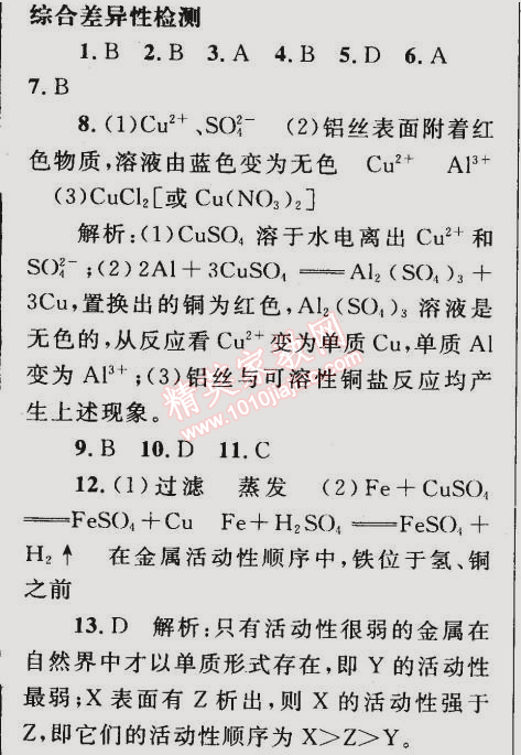 2015年同步轻松练习九年级化学下册人教版 综合差异性检查